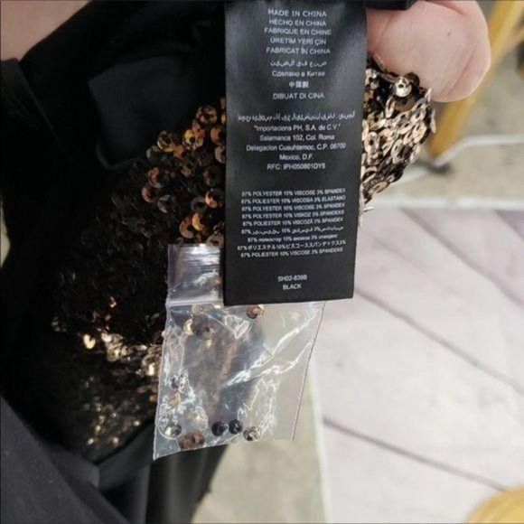 Bebe Women's Black & Gold Sequin Mini Bodycon Sleeveless Dress Size Small - Picture 8 of 8